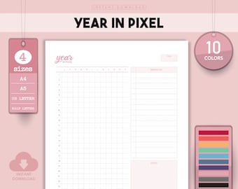 Year in Pixel Printable Planner, Undated Checklist (Digital Download)