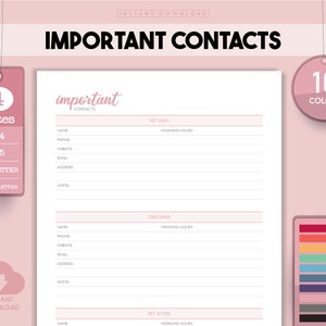 Important Contacts, Printable Routine, Digital Schedule, Digital Planner, Printable Planner, Daily Schedule, Emergency List, Contact List