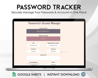 Password Tracker Spreadsheet | Secure Login & Account Organizer