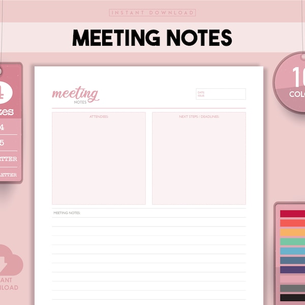 Meeting Notes, Template Pdf, Meeting Minutes, Meeting Agenda, Meeting Template, Notes Template, Note Taking, Zoom Meeting, Project Planner