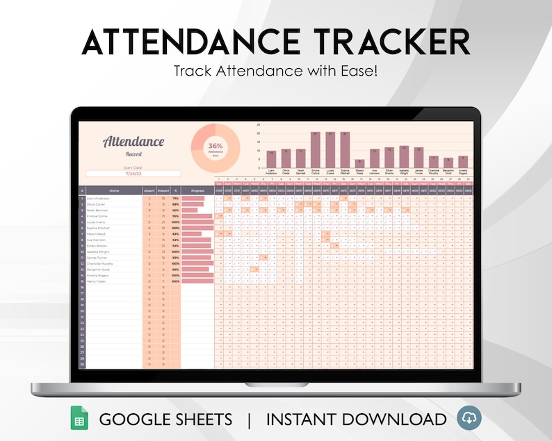 Attendance Tracker Spreadsheet | Employee & Student Absence Log - Etsy