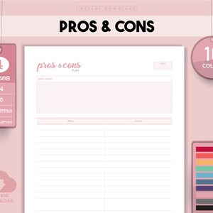 Fördelar Nackdelar Listplanerare, Tankeorganisatör (digital nedladdning)