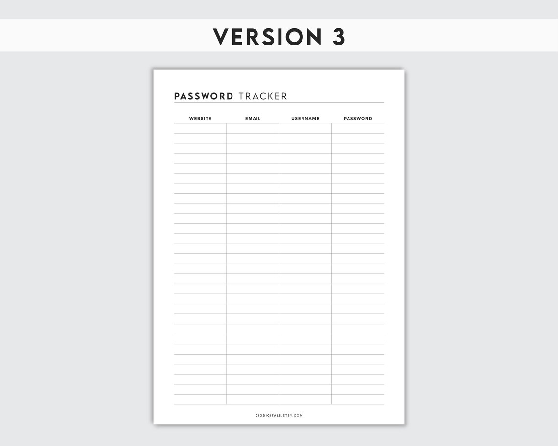 Password Tracker Printable | Secure Logbook Credential Keeper | Account ...