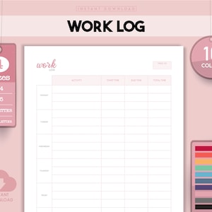 Time Log, Work Log Template, Work From Home, Productivity Activity Planner, Time Tracker, Work Time Log, Daily Work Planner