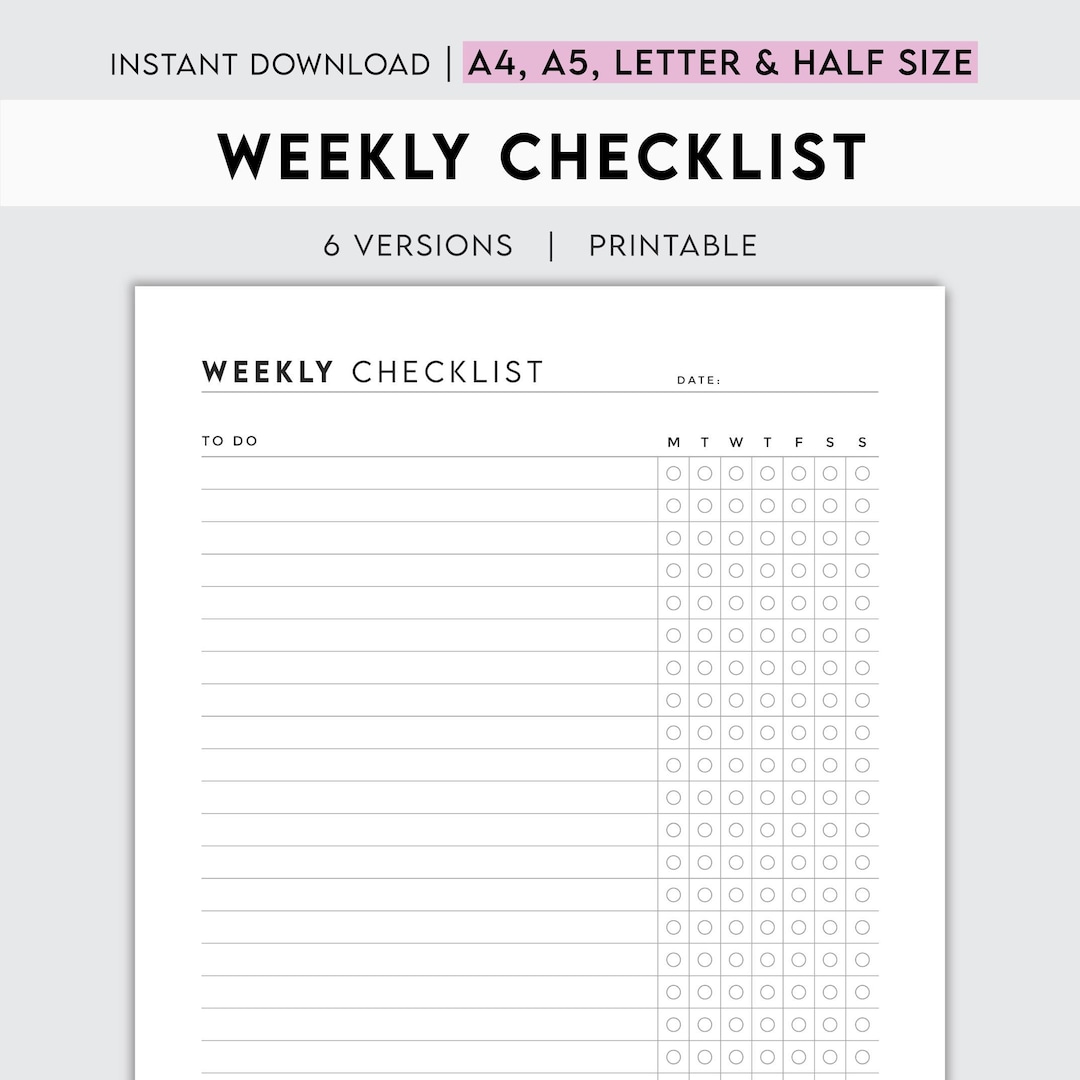 Printable Weekly Checklist: Task Planner, Priority Organizer (digital ...