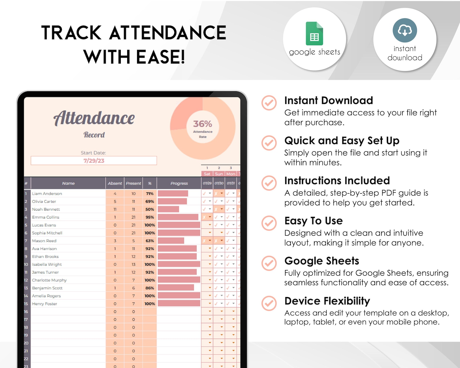 Attendance Tracker Spreadsheet | Employee & Student Absence Log - Etsy