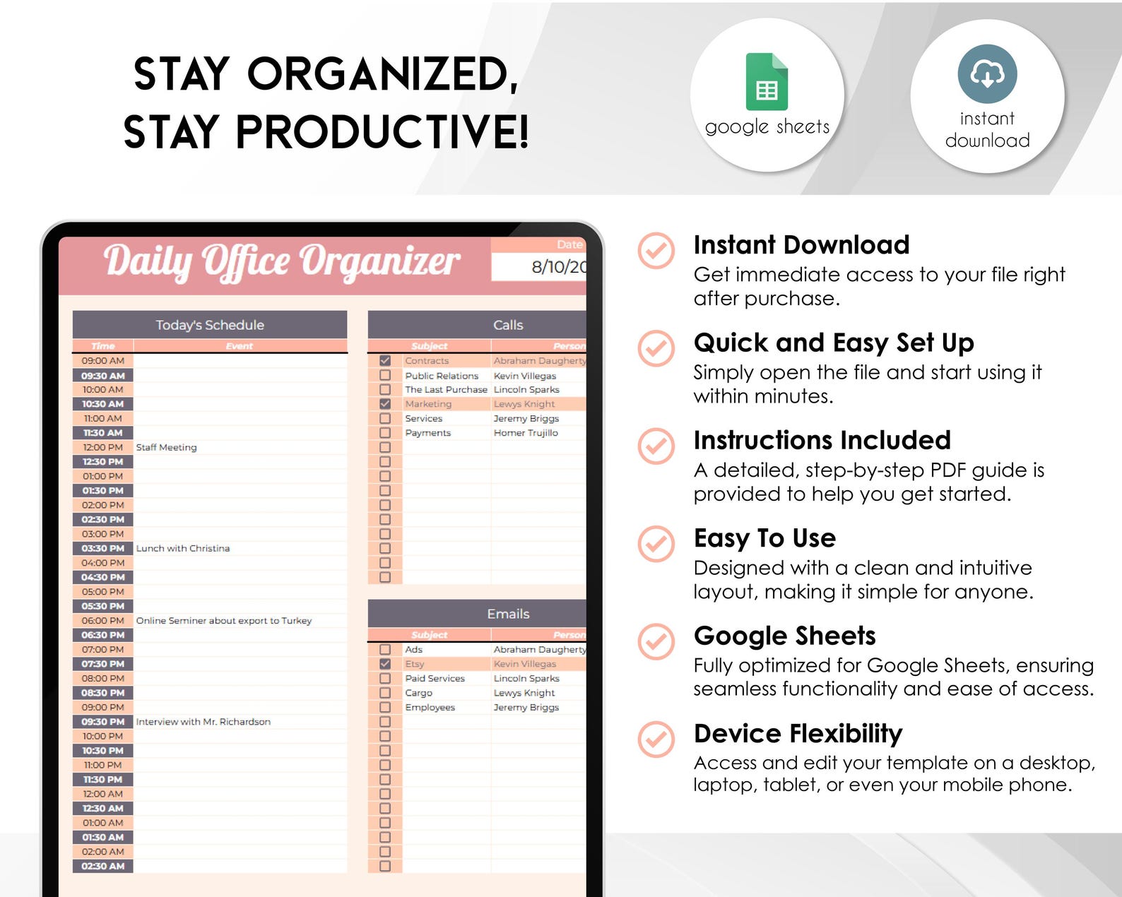Workday Schedule Work Day Checklist Daily Organizer Work Organizer ...