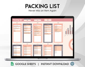 Packing List Template - Travel Essentials Checklist, Google Sheets Packing Organizer, Vacation Prep Planner