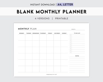 Blanko-Monatsplaner | Anpassbarer Terminplaner & Aufgaben-Organizer für ein effizientes Zeitmanagement und Zielverfolgung