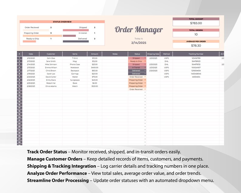 Order Tracker Template - Editable Google Sheets Tool, Small Business ...