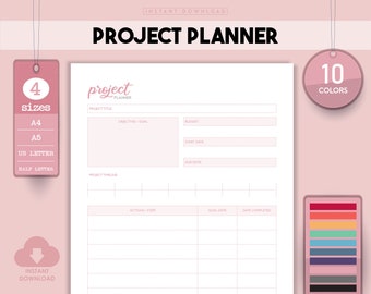 Project Planner Template, Project Tracker, 10 Colors (Digital Download)
