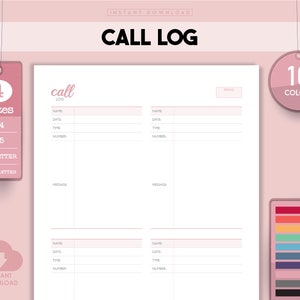 Call Message Log, Telefon Vorlage, Phone Call Notizen, Kommunikation, Follow-Up Blatt, tägliches Call List, sofortiger Download, Klient