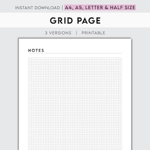 Grid Page Printable Template - Versatile Journal Sheets for Note Taking, Sketching & Project Planning With 3 Minimalist Grid Designs