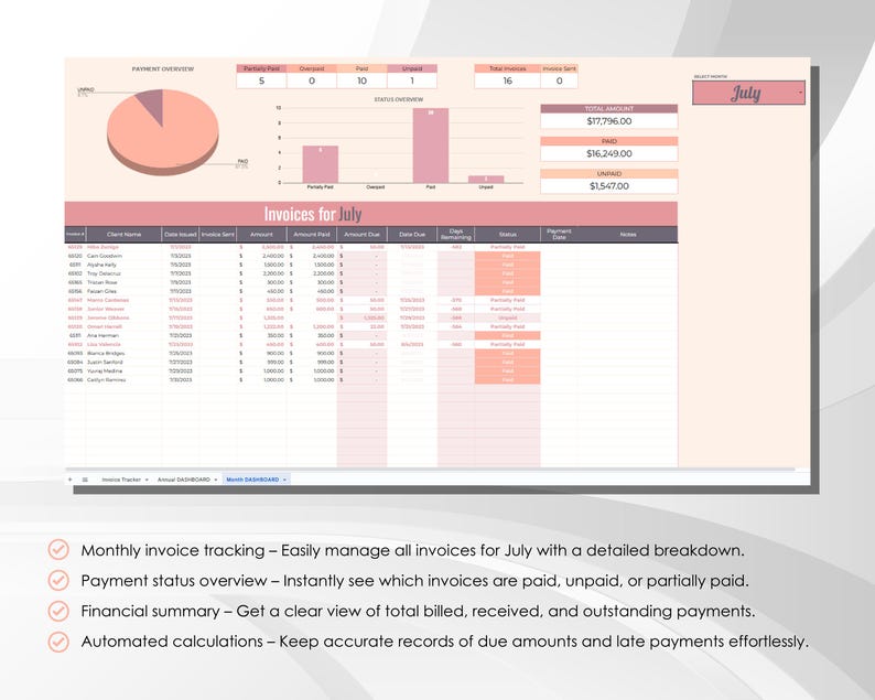 Invoice Tracker Client Lead Business Income Template Bookkeeping ...