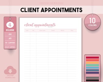 Client Info, Appointments, Appointment Tracker, Appointment Planner, Client Appointment, Appointment Log, Client List, Appointment Sheet