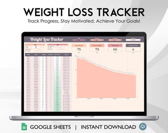Weight Loss Tracker, Fitness Journal, Health Progress Chart (Google Sheets, Digital Download)