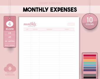 Monthly Expenses, Spending Tracker, Expense Log, Expense Template, Financial Expenses, Budget Expenses, Expense Tracker, Expense Sheet