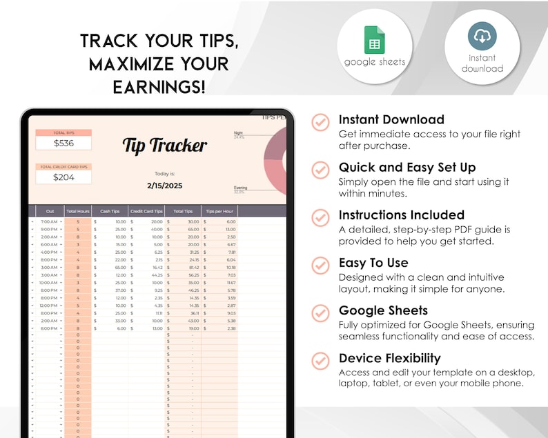 Table Tip Tracker Tip Tracker | Google Sheets Template (digital Download) - Etsy