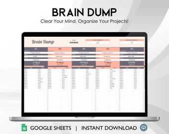 Brain Dump Spreadsheet | Organize Thoughts & Boost Productivity