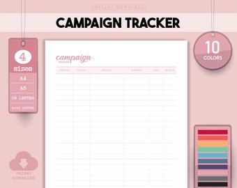Marketing Campaign Tracker, 4 Sizes, 10 Colors (PDF)