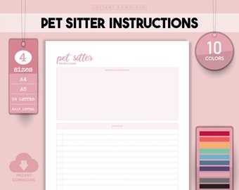 Pet Sitter Instructions Template, Dog Walking Guide (Printable PDF)