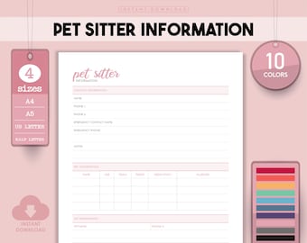 Pet Sitter Information Sheet, Dog Sitting Guide (Printable PDF)