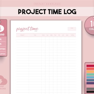 Project Time Log, Time Log, Activity Log, Work Time Log, Time Tracker, Daily Time Tracker, Work Tracker, Project Organizer, Work Hours Log
