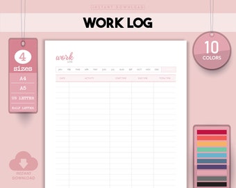 Work Log Pdf, Productivity Log, Activity Work Log, Digital Download, Home Organization, Organization Sheets, Printable Worksheets, Printable