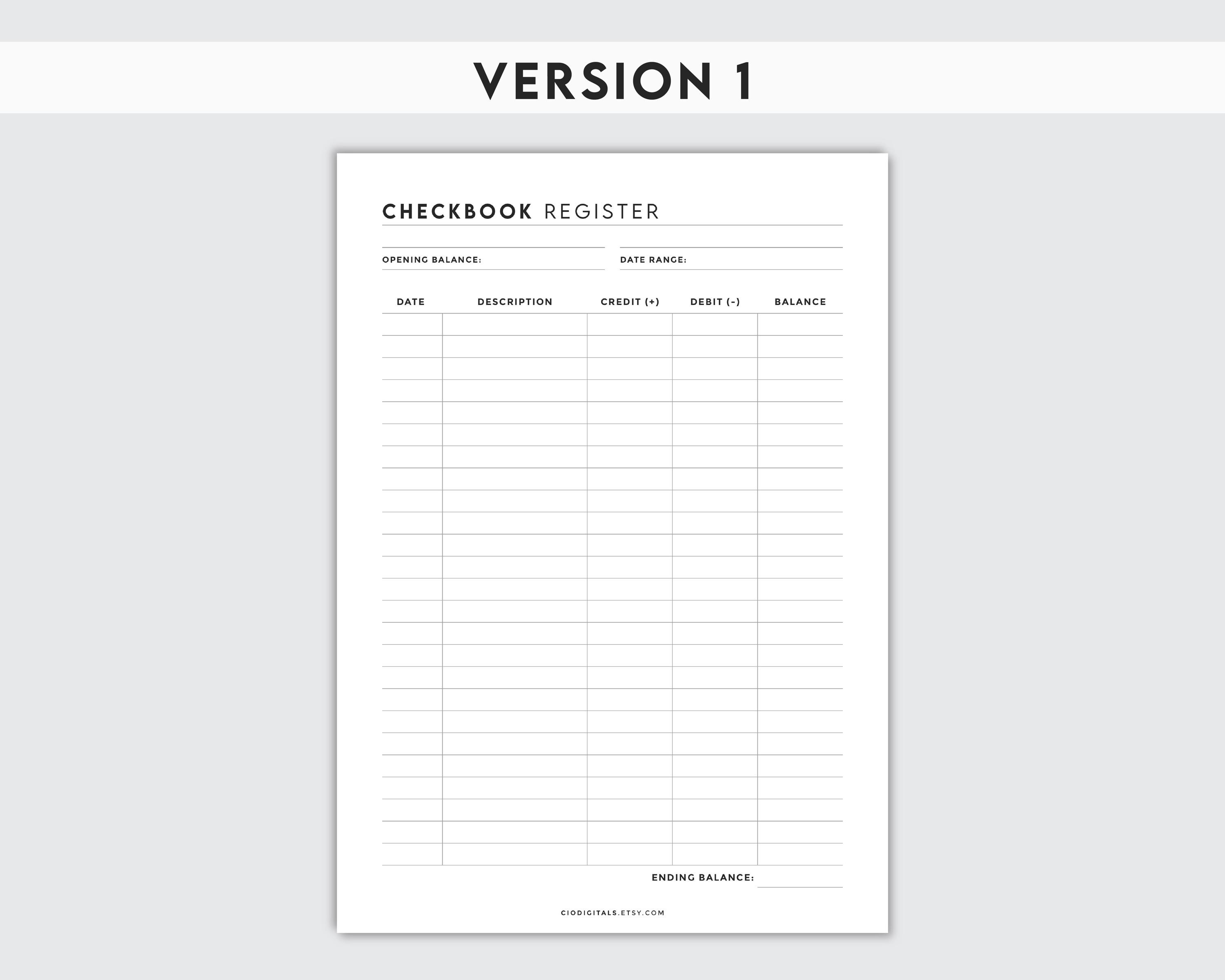 Printable Checkbook Register | Finance Tracker, Budgeting Tool ...