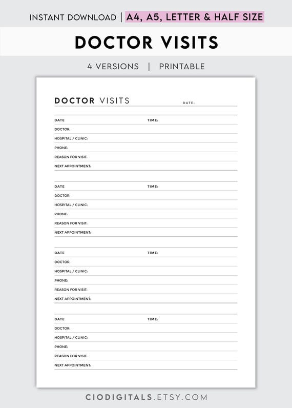 Doctor Visits Tracker | Medical Appointments Log & Health Organizer for Clinic Visits and Patient Care