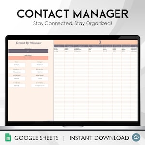 Contact manager spreadsheet, client organizer, email address book, customer contact list, address tracker, business contact manager