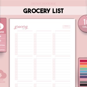 Grocery List, Grocery Template, Editable Printable, Instant Download, Grocery Checklist, Printable Grocery, Meal Planning, Grocery List Pdf