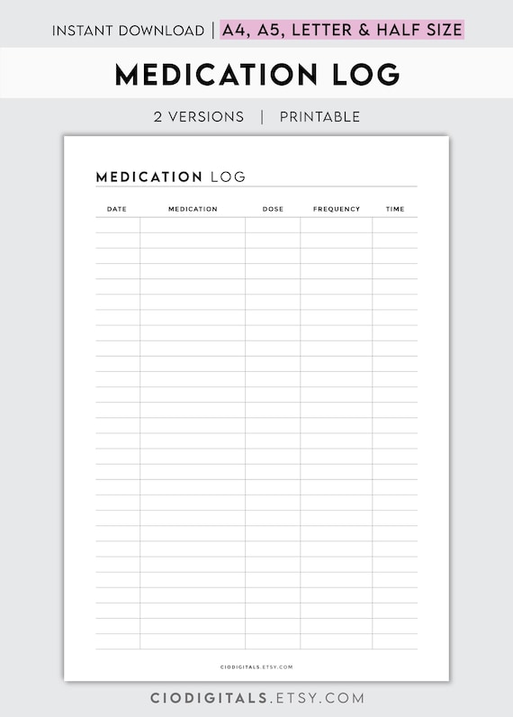 Medication Log Tracker | Printable Health Organizer & Dose Manager for Prescriptions and Caregiver Support