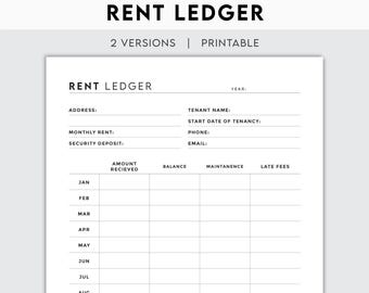 Rent Ledger | Landlord & Tenant Record | Lease Rental Log | Instant Download