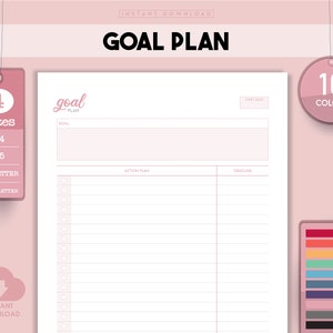 Digital Goal Planner, Yearly Goals, Monthly Goals, Weekly Goals, Quarterly Goals Yearly Planner Monthly Planner Goal Setting Planner Inserts