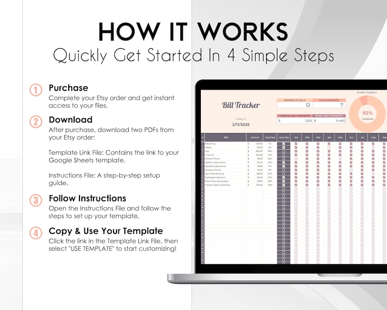Bill Tracker Google Sheets Monthly Bill Organizer Expense Spreadsheet ...