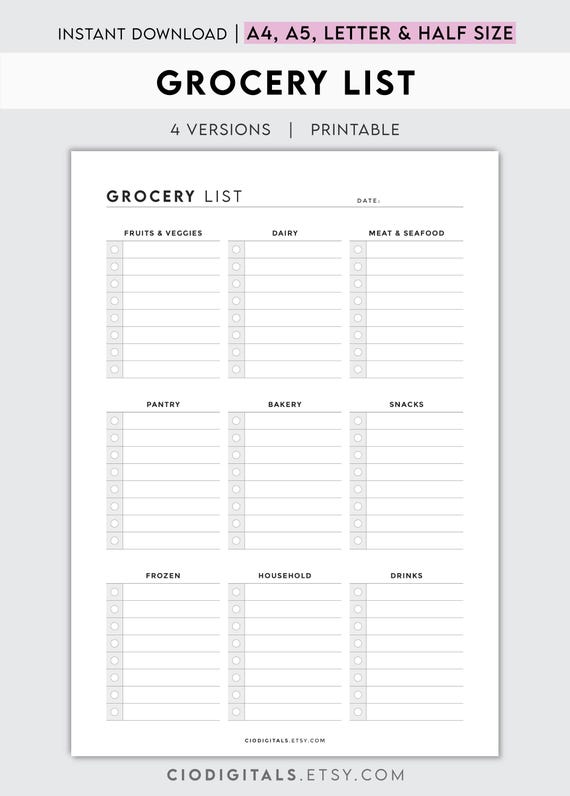 Grocery List Organizer | Printable Shopping Planner for Meal Prep, Pantry Tracker & Budget-Friendly Shopping