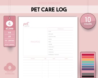 Pet Care Planner, Pet Sitter Forms, Dog Health Record (PDF)