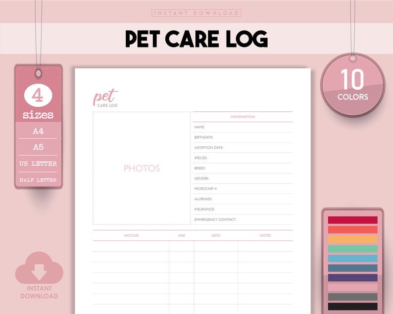 Pet Care Planner, Pet Sitter Forms, Dog Health Record (PDF) image 1