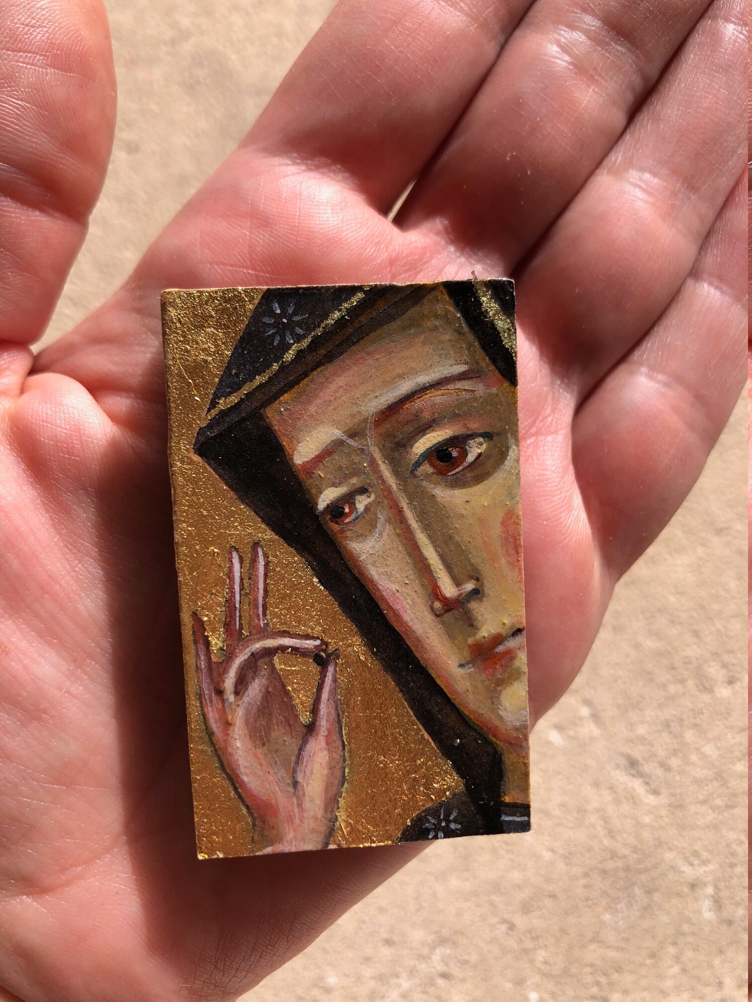 Feuilles d'or Peintes à La Main d'icône Orthodoxe de Graine Moutarde