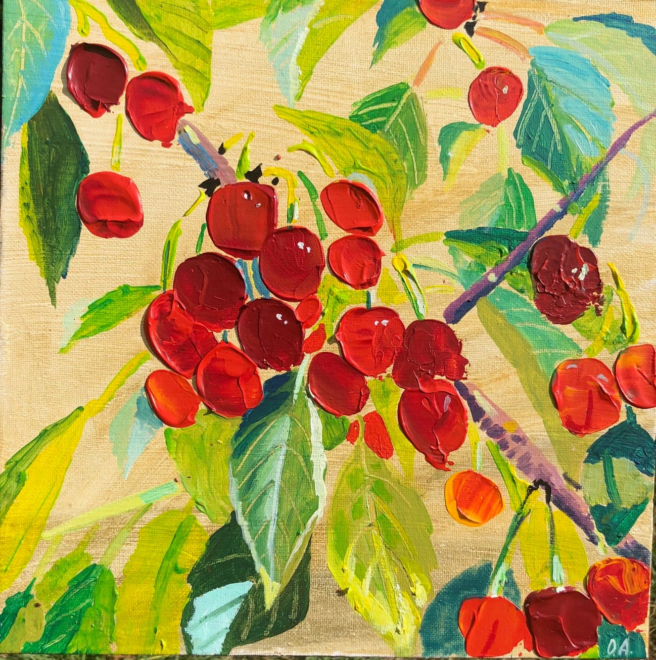 Les Cerises Se Ferment. Plantes et Arbres Mur Décor Toile Acrylique