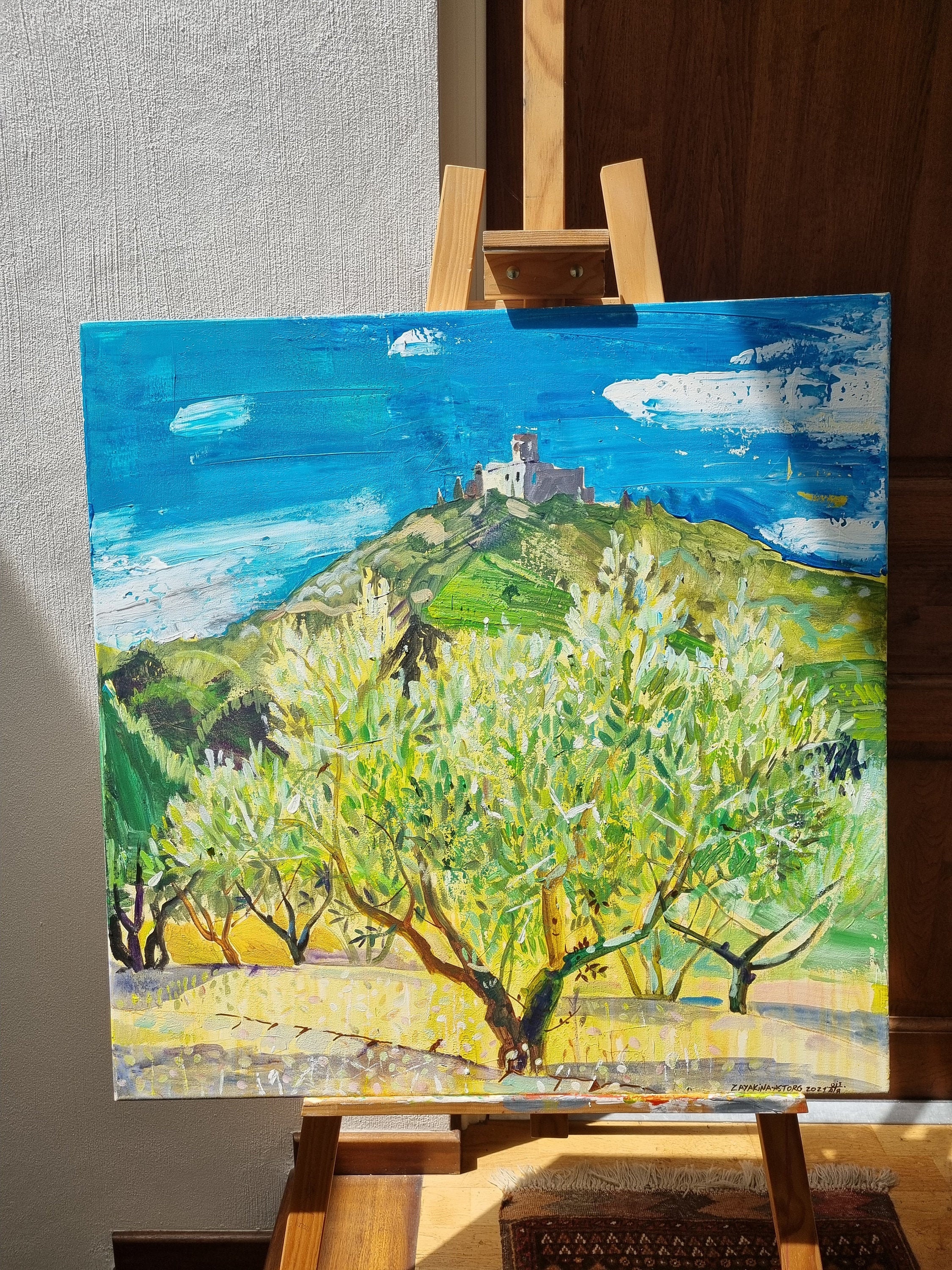 Peinture d'arbre Collioure Toile Peinte à La Main Paysage Méditerranéen Acrylique