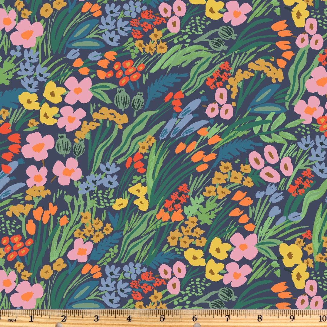 Rifle Paper Co Canvas Lea Blue Canvas Fabric Bramble Collection Sold by ...