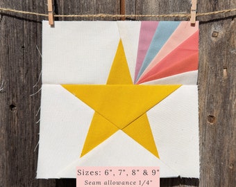 Shooting Star Quilt Block, 6, 7, 8 and 9 inch, Foundation Paper Piecing Pattern, FPP, PDF Download, instructions & 1/4 inch seam