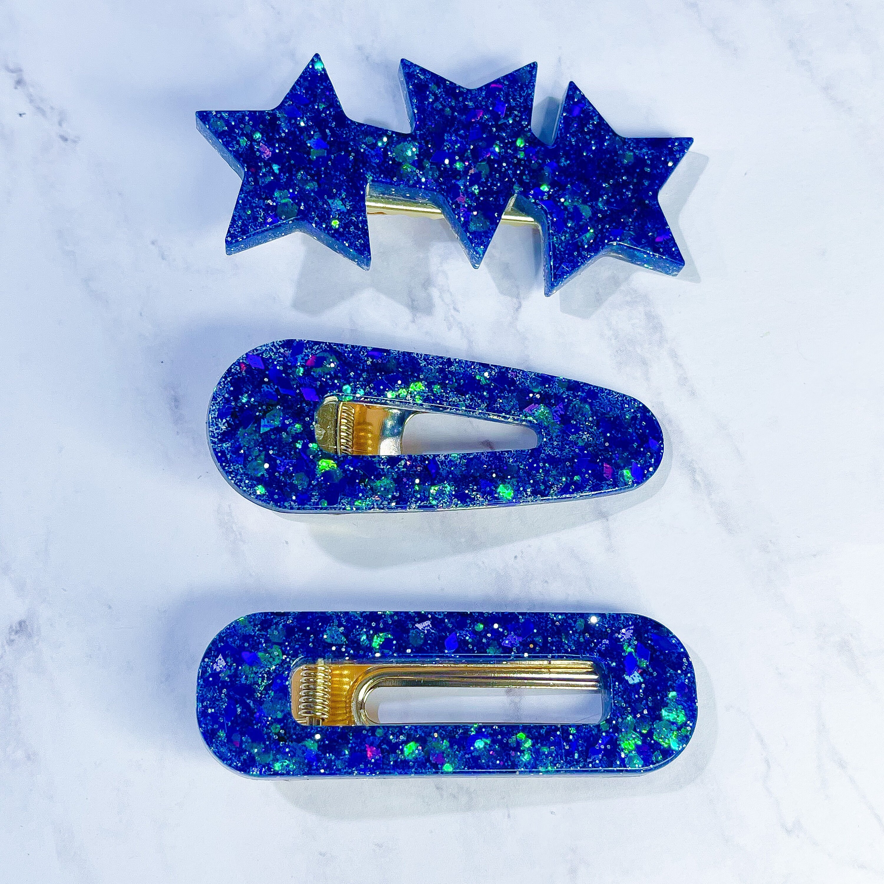 Blue Glittery Hair Clips Hair Clip Hair Accessory Cute Hair Etsy