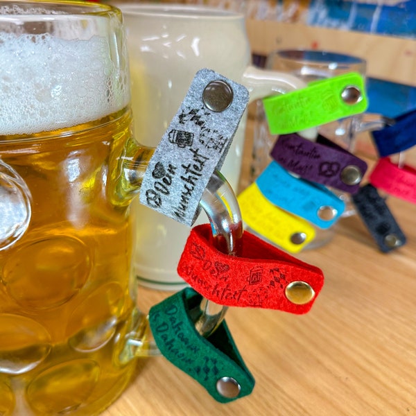 Personalisiertes Maßkrugband, Bierkrugmarkierer mit Wunschgravur und Farbauswahl - Das Highlight für Volksfeste, Dult und das Oktoberfest!