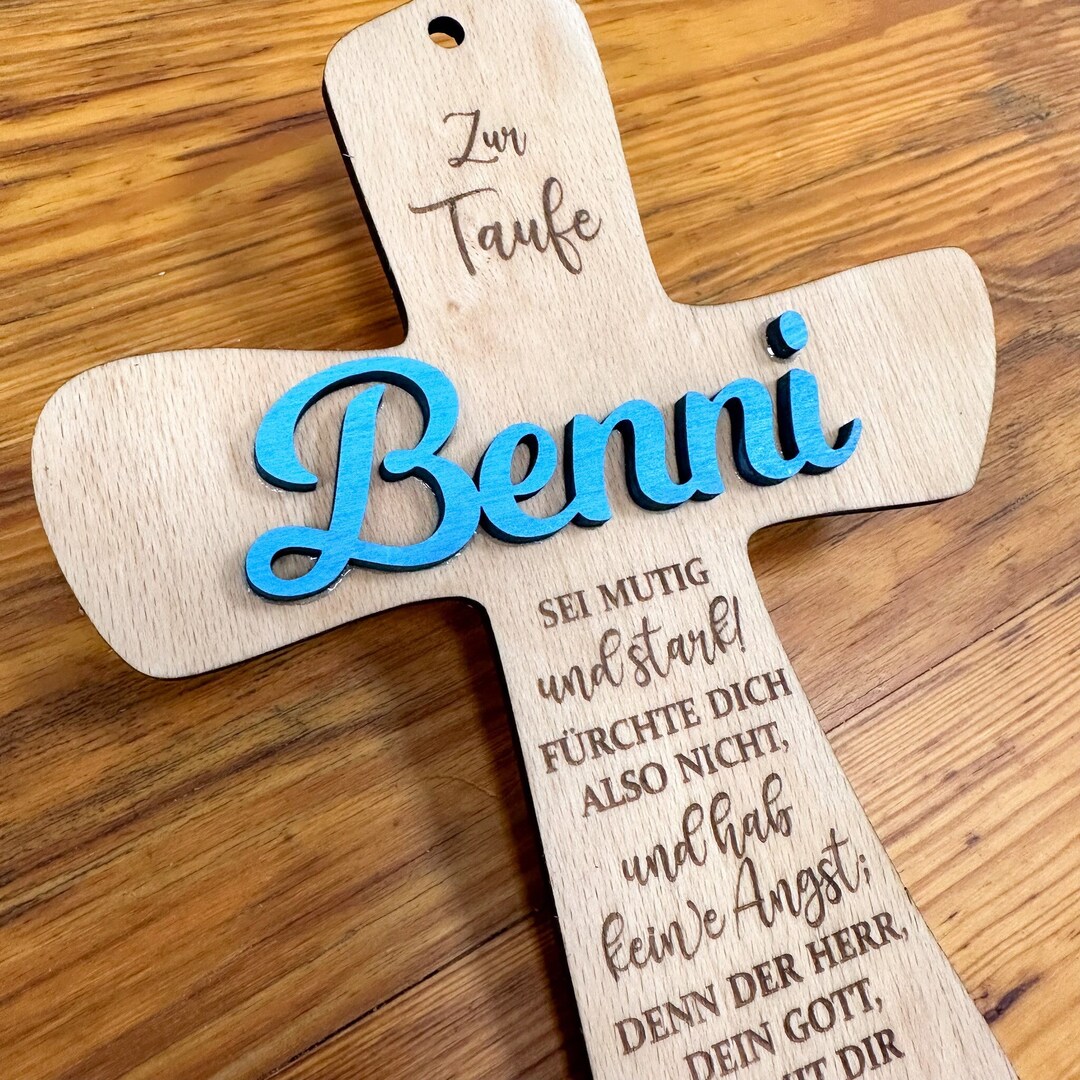 Personalisiertes Taufkreuz Aus Holz - Lebensbaum Design 13x20cm Walnuss-Optik