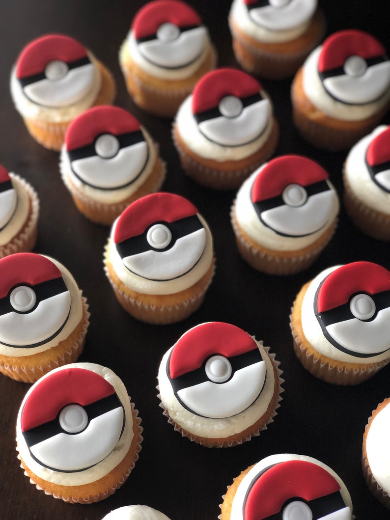 Pokeball Fondant Cupcake Toppers Etsy