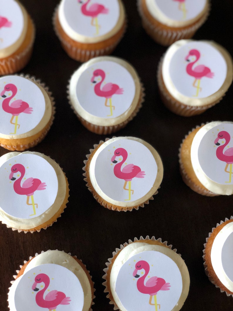 Pink Flamingo Cupcake Cookie Toppers Edible Images Icing Sheets image 2