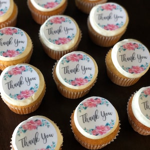 Thank You Floral Flowers Cupcake Cookie Toppers Edible Images Icing Sheets